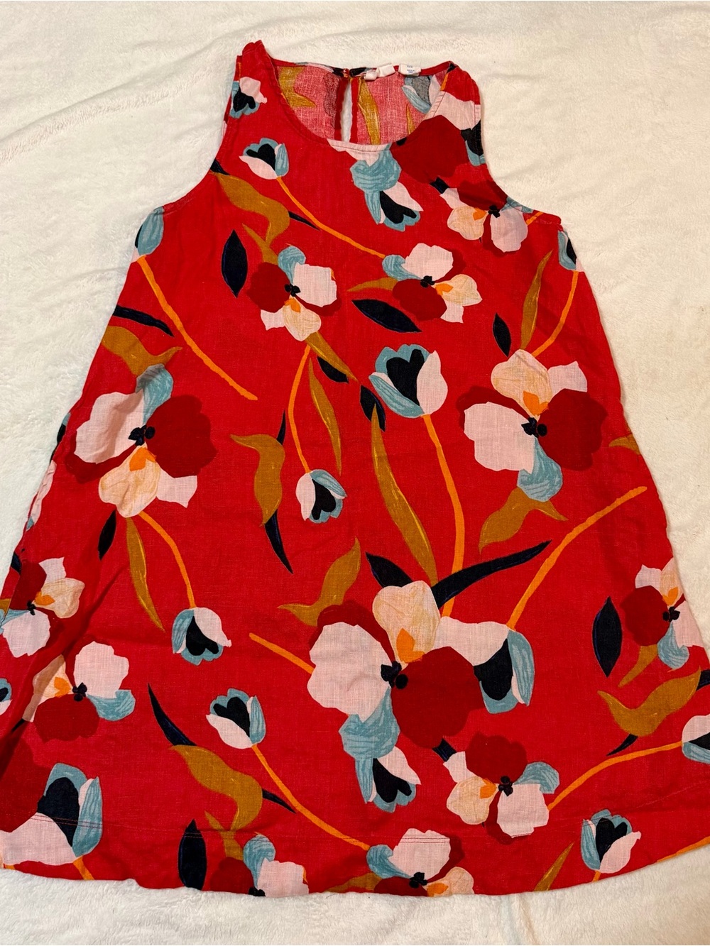 Sigrid Olsen 100% Linen Red Floral Shift Dress Size M